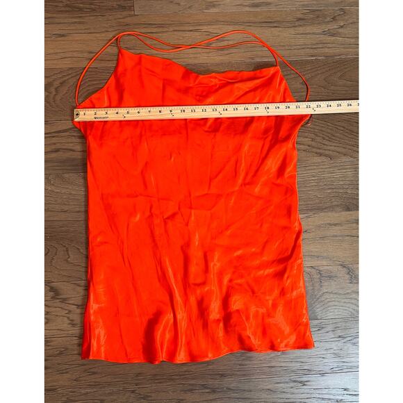 Zara Orange Slinky Satin Bais Cut Draped Cowl Dress Size XXL - Picture 5 of 8